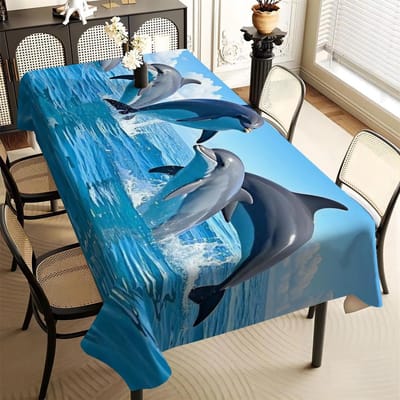 Eén Item, Tafelkleed met Dolfijn Patroon Ontwerp, Geschikt voor Picknicks Of Feestdagen, En voor Kamerdecoratie. 100x145cm blue