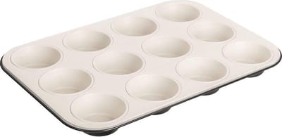 Dr. Oetker 12 cups Muffinvorm, anti-aanbakvorm met premium emaille coating Exclusive Antraciet/Crème Staal 38,5 x 26,5 x 3 cm