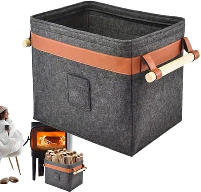 Brandhoutmand - Opbergmand - Haardhout Opslag - Opvouwbaar met handgrepen - 45 x 32 x 40 cm - Grijs