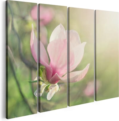 Artaza Canvas Schilderij Vierluik Roze Magnolia Bloem - 160x120 - Groot - Foto Op Canvas - Canvas Print
