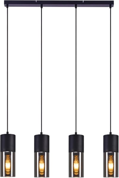 Glitzerlife - Hanglampen - Retro Industriële Stijl - 4xE27 - Hoogteverstelbaar - IJzer en Glas - Ø70cm - Zwart - Hanglampen Eetkamer Industrieel - Geschikt voor Keuken Café Bar