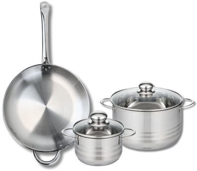 Set van 1 Koekenpan 32 cm en 2 kookpotten 16 en 24 cm Elo Profi Brillant