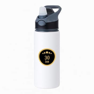 Hacebo® - 30 jaar waterfles met rietje zwart - iemand die 30 jaar is geworden of 30 jaar lang een relatie hebben of getrouwd zijn - verjaardagscadeau - verjaardag - cadeau - kado - geschenk - gift - relatie - water fles - 650ML