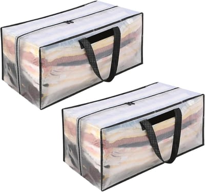 Extra grote opbergzakken 90L voor verhuizen, transport en opslag van kleding, beddengoed en dekens, transparant (2 stuks)