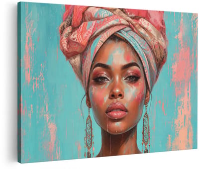 Artaza Canvas Schilderij Vrouw Portret - Roze En Blauw - 60x40 cm - Wanddecoratie Woonkamer - Schilderijen - Muurdecoratie
