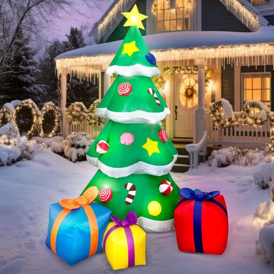 Famanu – Opblaasbare kerstboom met ledverlichting, inclusief geschenkdozen, geschikt voor binnen- en buitendecoratie tijdens kerst