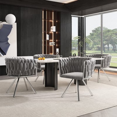 Wishdor Eetkamerstoelen - Draaibare Stoelen Met Fluwelen Bekleding - Moderne Uitvoering - Stalen Vierpoot - Grijs En Zilver