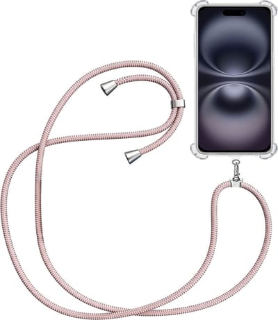 Telefoonkoord + Hoesje Geschikt voor Apple iPhone 16 - Lengte Verstelbaar - Telefoonketting - Shock Proof Case - Rose
