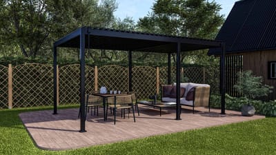 MIRADOR - Pergola - 3x5m - Luxe Overkapping - Antraciet - Paviljoen - Luxe Vrijstaande Zonwering - Kantelbaar Lamellen dak - Waterdicht Staal - Weer en Winter Bestendig - Voor Gebruik als Pergola, Carport of Veranda