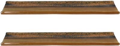 MPLCo - Ondes Serveerschaal - Lange Rechthoekige Schaal met Opstaande Rand - Set van 2 - Sushi & Tapas Serveerschaal - Groot Bord Keramiek - Vaatwasser & Magnetron Bestendig - ca. 39 x 12 cm - Aardetinten