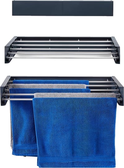 Foxydry Hide 71 cm - Droogrek wandmontage - Intrekbare waslijn voor aan de muur - Kleur Antraciet - 71 x 35 x 13 cm