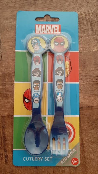 Vork en lepel - kinderbestek - plastic bestek herbruikbaar - superhelden
