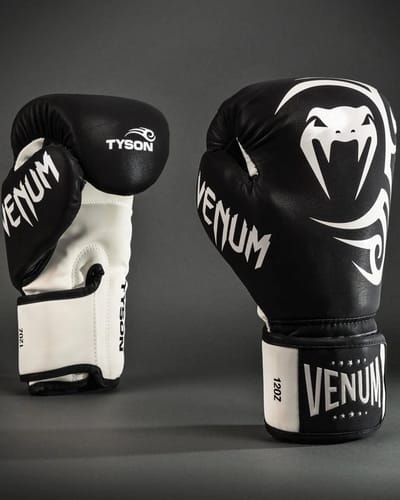 Venum Mike Tyson Replica Bokshandschoenen Diepzwart Optisch Wit - 10 OZ