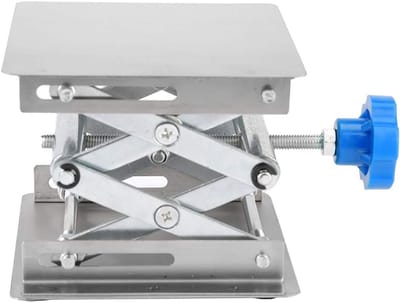 Laboratorium Hefplatform - Scharenlift Werktafel - Experimenten Hoogte Instellen - Roestvrij Staal 304 - 100x100x160mm - Blauwe Hendel