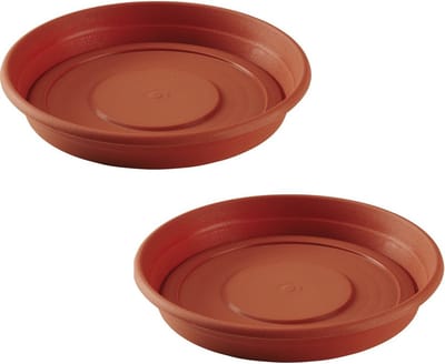 Hega Hogar Bloempot/plantenpot onderschaal - Set van 2x stuks - D26 cm - terra cotta kleur - kunststof - onderschaal/opvangbord