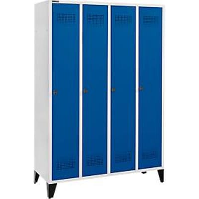 Schäfer Shop Genius Kledinglocker met poten, 4 compartimenten, 300 mm compartimentbreedte, draaigrendelslot, gentiaanblauw