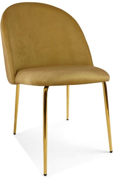 Eetkamerstoel INCA - Okergeel fluweel - Gouden metalen poten - Modern design