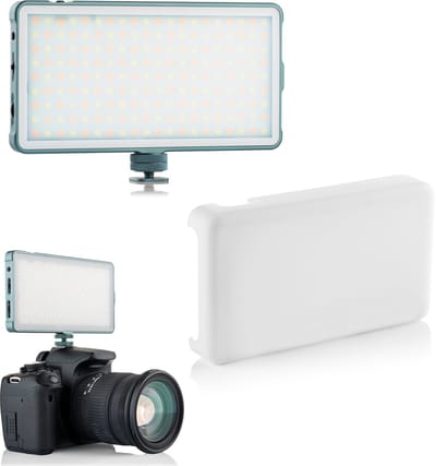 MOJOGEAR Medium LED Bicolor 12W met diffusor - LED Bicolor videolamp - Geschikt voor camera's - Studiolamp - Wit/Geel licht - Grijs/wit