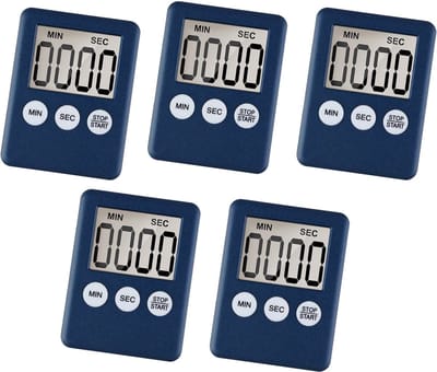 Set van 5 digitale timers, alarmklokken, donkerblauw