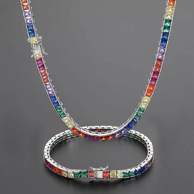 Europese en Amerikaanse Eenvoudige Hip-hop Sieraden 4mm Kleur Tennis Ketting Koper Ingelegd Kleur Vierkant Zircon Hipster Armband Ketting 40cm gray