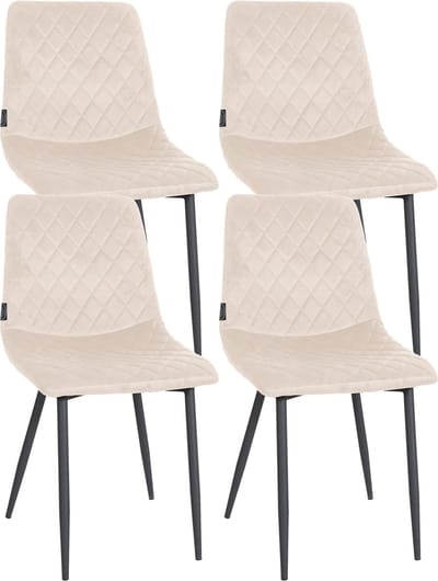 CLP Telde Set van 4 Eetkamerstoelen - Zonder armleuning - Metaal frame - Fluweel - Velvet - creme