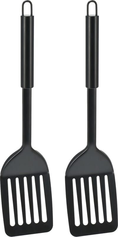 Excellent Houseware Kook/keuken gerei - 2x - bak spatel - zwart - RVS - 33 cm