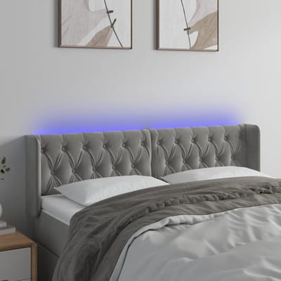 vidaXL - Hoofdbord - LED - 163x16x78/88 - cm - fluweel - lichtgrijs