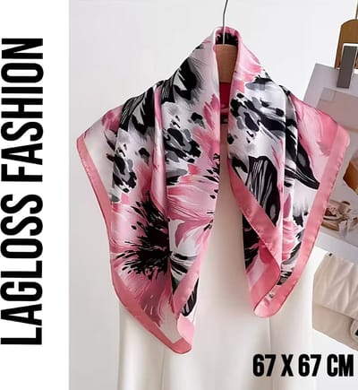 LaGloss® Vierkante Dames Sjaal met Bloemenprint – Roze Zachte Glans – Dunne Omslagdoek – 67 x 67 cm