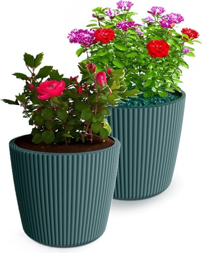 Prosperplast Plantenpot/bloempot Buckingham - 2x - buiten/binnen - zeeblauw - D23 x H21 cm