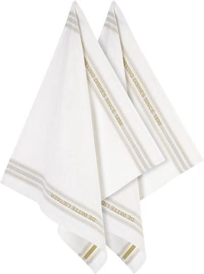 De Witte Lietaer - Dish - 6 Keukenhanddoeken - Off-White-Yellowgreen - 60x75 cm - Katoen/Linnen