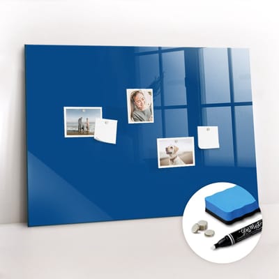 Tulup Whitebord - Kleur Blauw Magneetbord - 100 cm x 70 cm - Foto Magneetbord - Stylish Memo Board - Magnetisch Bord Kind - Organiseer Je Bureau - Gratis 5 Sterke Magneten + Whiteboard Marker & Wisser - Memobord Glas - Memo Bord