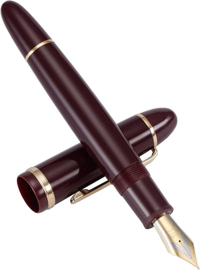 Luxe vulpen met medium nib, rood met gouden clip, acryl, groot formaat voor comfortabel schrijven