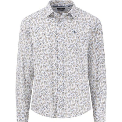 Fynch-Hatton Overhemd Leaves Pattern Subtle Structure Supersoft Cotton Zand / male