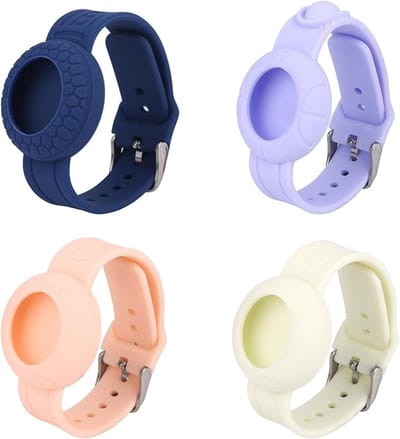 4st Waterdichte Polsbandjes voor Airtag, Zachte Siliconen Honkbal Basketbal Voetbal Horloge Armband Houder Case Cover Horlogeband voor GPS Tracking Tagging Compatibel met Apple Airtag