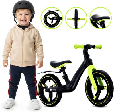 sun baby Loopfiets voor Kinderen Sport - 2 jaar, max. 30 kg, Loopfietsen, nylon frame, luchtbanden, verstelbaar zadel en stuur - Zwart-geel