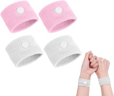 Polsbandjes tegen reisziekte, 2 paar polsbandjes Geschikt voor kinderen en volwassenen, polsbandjes tegen zeeziekte in de auto, polsbandjes met reliëf Geschikt voor op zee ((roze + wit))