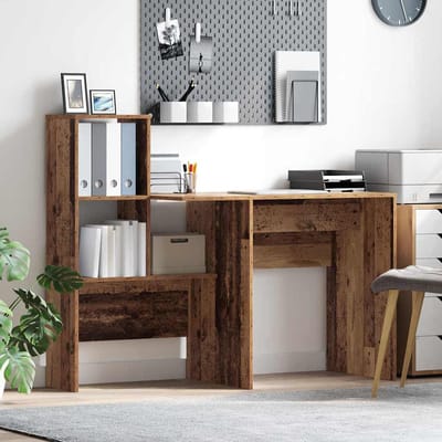 vidaXL - Bureau - met - plank - Oud - Hout - 131,5 - x - 50 - x - 106,5 - cm - Bewerkt - hout