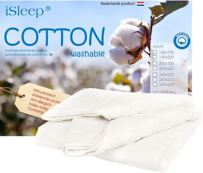 iSleep Zomerdekbed Katoen Wasbaar - 100% Katoenen Zomer Dekbed - Eenpersoons - 140x200 cm