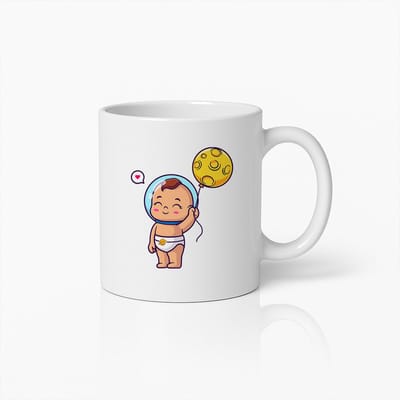 Schattige Baby Astronaut Mok met Maanballon – Adorable Ruimte Cartoon Koffiekop – Perfect Cadeau voor Kinderen en Ruimteliefhebbers