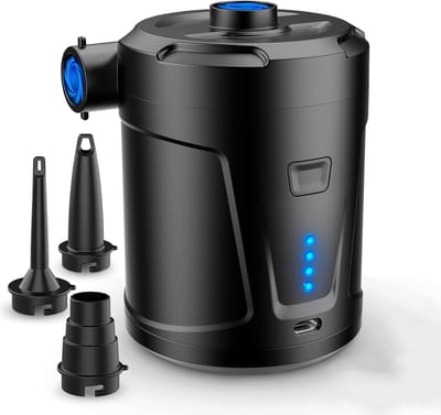 Luchtpomp-Luchtcompressor - Elektrische luchtpomp - Zwembadpomp-Draagbaar- 5200 mAh - - 400 l/min-Oplaadbare accu - Met 3 luchtsproeiers - Snelpomp voor boot/luchtbed - zwart