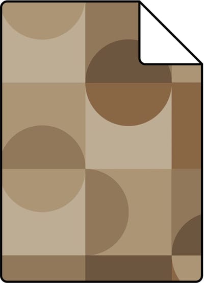 Proefstaal ESTAhome behang cirkels in Bauhaus stijl beige en bruin - 26.5 x 21 cm - 131239-S
