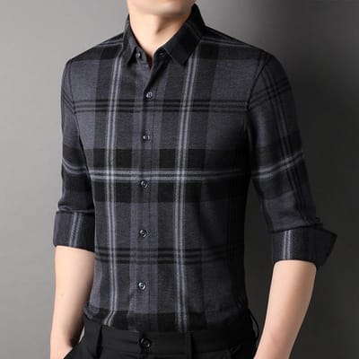 Herfstshirt Heren Nieuw Jeugd Casual Mode Geruit Revers Dun Wol Herenshirt Los Heren 3XL gray