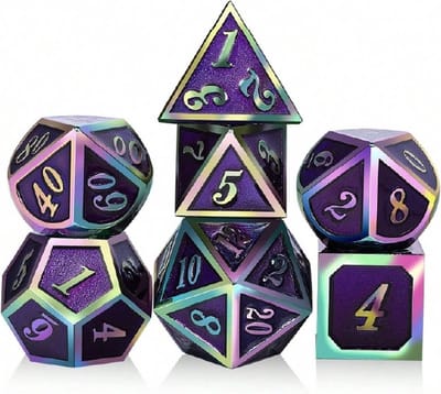 Lapi Toys - Dungeons and Dragons dobbelstenen - DnD Dice - Polydice - Dobbelstenen Dungeons Dragons - Metal dice - Metalen Dobbelstenen - DnD Dice Set - 1 set (7 stuks) - Metaal - Regenboog