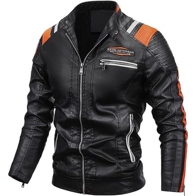 Veste en Cuir d'Hiver pour Homme Nouvelle Locomotive Coupe Slim Veste en Cuir PU à Col Montant en Velours pour Homme XXXL black