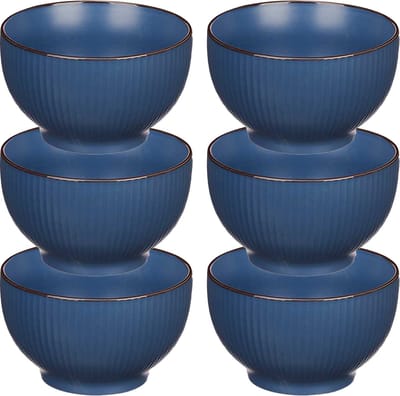 Vivalto Kommetjes/serveer schaaltjes/soepkommen - 6x - Mistique - porselein - D14 x H8 cm - blauw - Stapelbaar