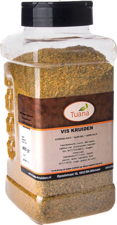 Tuana Kruiden - Vis Kruiden Zonder Zout - Strooibus 400 Gram - GP-V-0009