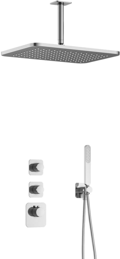 Hotbath Gal - GL106 - Inbouw Regendoucheset - Chroom - 2 Stopkranen - Thermostatisch - Plafondbuis 15 cm - Hoofddouche 270x400 mm - Staafhanddouche - met GL106 - V01