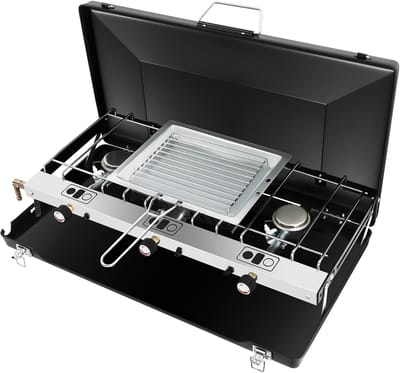 Draagbaar Kooktoestel - Gasbrander - Kamperen Buiten - 3-pits Vermogen - 56x30x34cm - Zwart