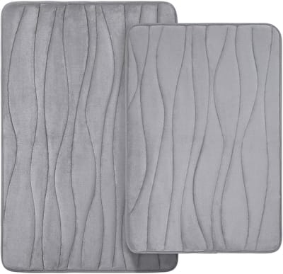 Famanu – Badmat uit traagschuim - set van 2 delen - antislip en absorberende badmat - wasbaar in de wasmachine (40 x 60 cm + 50 x 76 cm - grijs)
