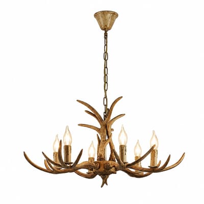 Sello! kroonluchter – hertengewei – hanglamp – retro – vintage – blikvanger – 6 lichtpunten – E14 fitting
